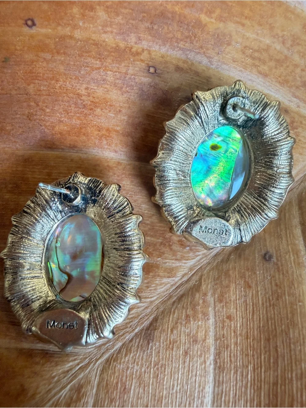 Iridescent Abalone Halo Stud Earrings with Crystal Accents